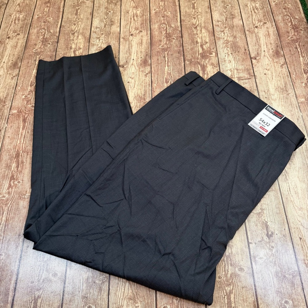 Roundtree & Yorke TravelSmart Dress Pants Mens 54x32 Gray Flat Front Classic Fit
